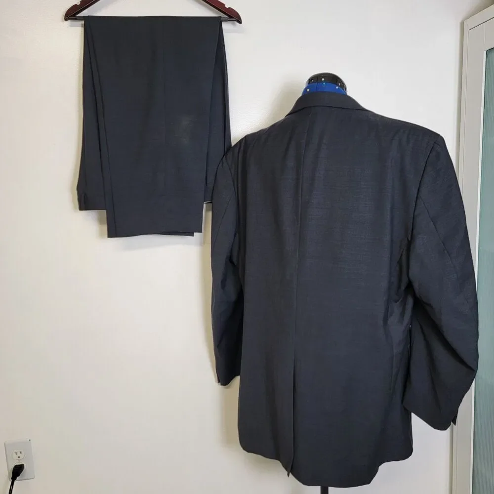 Lauren Ralph Lauren Mens Blue Gray 2pc Wool 2-Button Pleated Pants Suit 48Lx43L